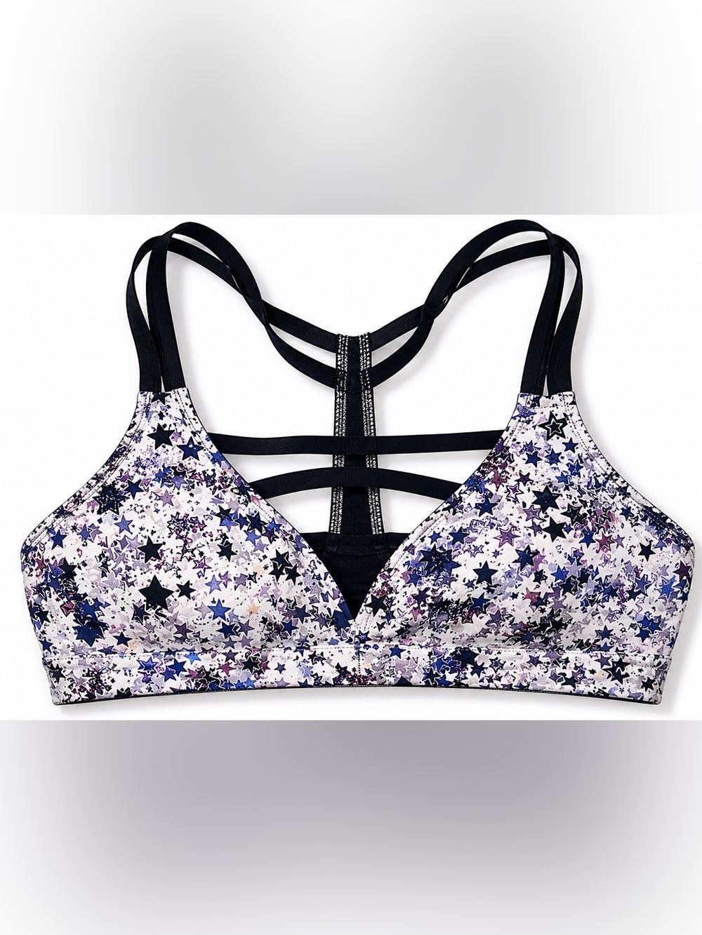 VSX Victoria’s Secret Women's Star-Print Strappy Bralette Sports Bra Black/White
